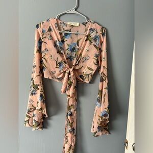 Light-Pink Floral Tie-Front top